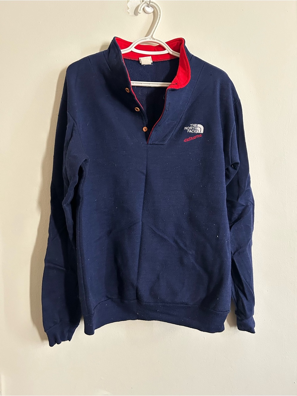 Vintage The North Face Extreme Navy Pullover Fleece with Red Trim made in USA